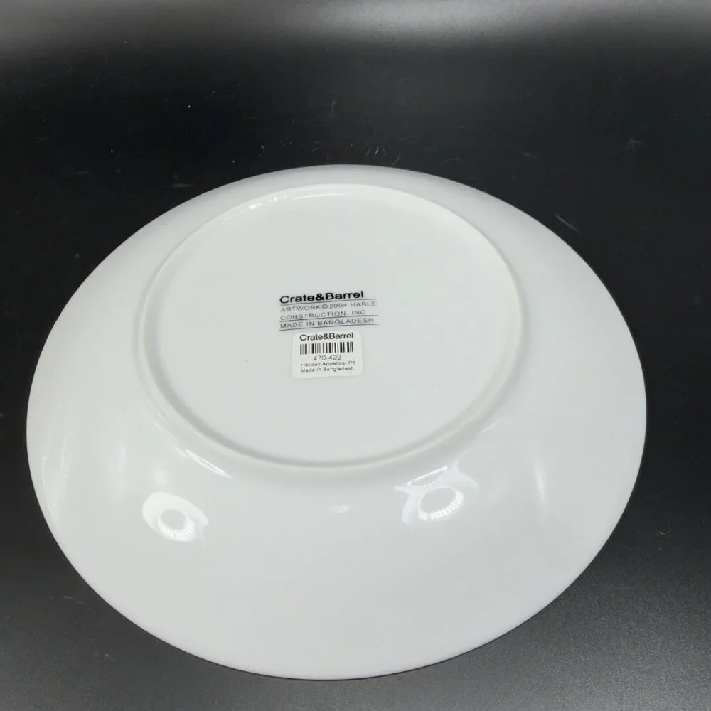 Crate & Barrel‎ Artwork Script Christmas Holiday Dish Plate Set 3 Plates 8.5inch